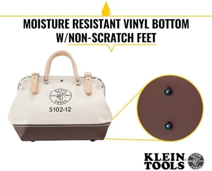 Klein Tools 5102-12 Heavy Duty Natural Canvas Tool Bag, Tool Tote, Multi-Purpose Bag with Wide Hinged Opening and Leather Handles, 12-Inch - Image 3