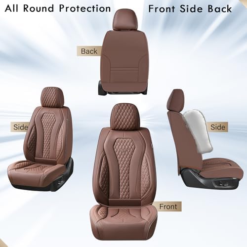 Coverado Seat Covers Front Seats, Coffee Car Seat Covers 2 Pack, Driver Seat Cover, Luxury Automotive Seat Covers, Car Seat Cushion, Front Car Seat Covers Leather Seat Protector Fit for Most Cars - Image 4