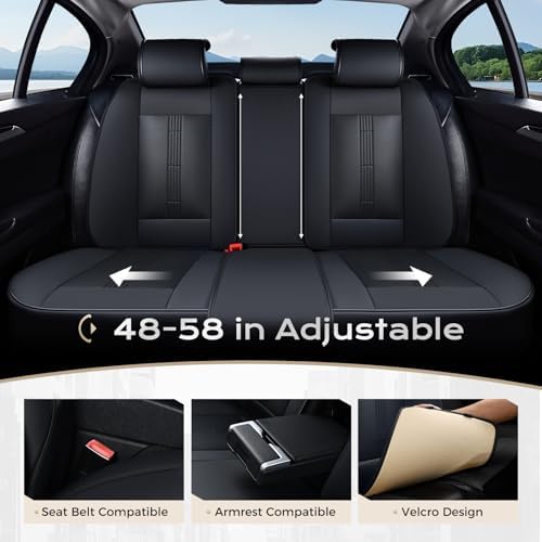 Coverado Car Seat Covers Full Set, Front Seat Covers with Lumbar Support and Back Seat Cover Waterproof Leather Automotive Seat Cover, Universal Car Interior Protectors Cushion for Most Cars - Image 6