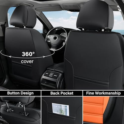 Coverado Car Seat Covers Full Set, Seat Covers for Cars, Automotive Seat Covers, Waterproof Nappa Leather Front Seats and Back Car Seat Protector, Universal Fit for Most Cars SUV Trucks,Black&Orange - Image 3
