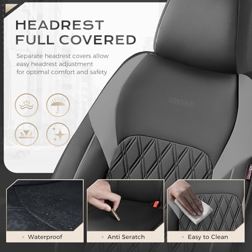 Coverado Automotive Seat Covers, Faux Leather Seat Covers Front Seat, Luxury Car Seat Covers, Seat Cushion, Front Driver Seat Covers, Car Seat Protector Truck Accessories Fit Most Cars, Black&Grey - Image 4