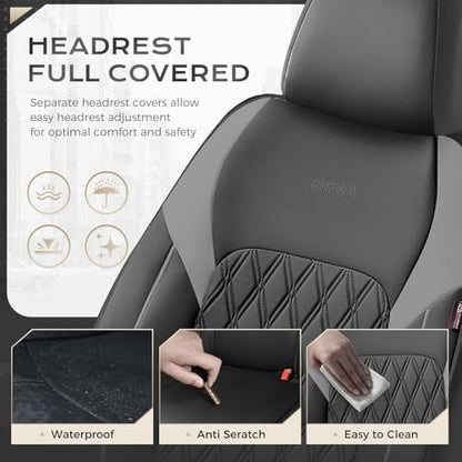 Coverado Automotive Seat Covers, Faux Leather Seat Covers Front Seat, Luxury Car Seat Covers, Seat Cushion, Front Driver Seat Covers, Car Seat Protector Truck Accessories Fit Most Cars, Black&Grey - Image 4