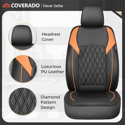 Coverado Seat Covers for Cars, Automotive Seat Covers Front Seats, Waterproof Car Seat Covers, Car Seat Cushion, Faux Leather Car Seat Protector Carseat Cover Universal Fit Most Cars, Black&Orange - Image 6