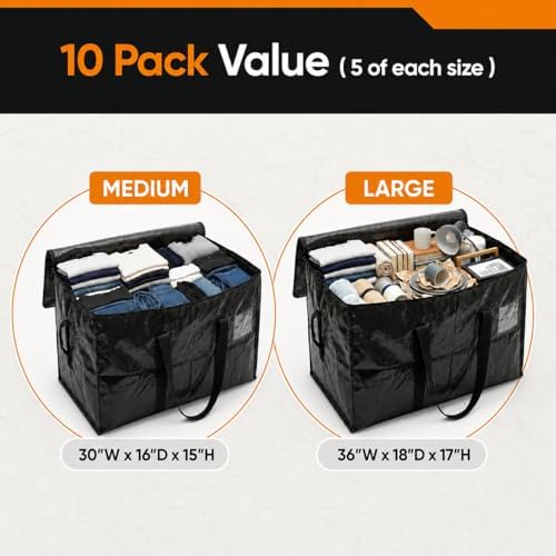 HOLDN’ STORAGE 10 Pack Large Moving Bags, 30 & 45 Gal Heavy-Duty Bags Totes - Image 3