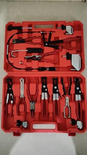 17-Piece Hose Clamp Pliers Set for Fuel Line Disconnect Tool & Water Hoses, Automotive Long Reach Hose Clamp Remover Kit with Flexible Wire Clic-R Type Swivel Jaw Flat Band Pliers by ZJPHANERsProductsfordaily