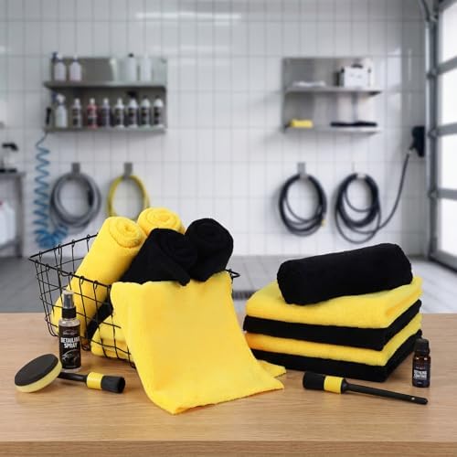 Shimeyao 30 Pcs 16 x 16 Inch Edgeless Microfiber Plush Towels for Cars Detailing Drying Wash Polishing Absorbent Cleaning Cloths, 500 GSM (Black, Yellow) - Image 5