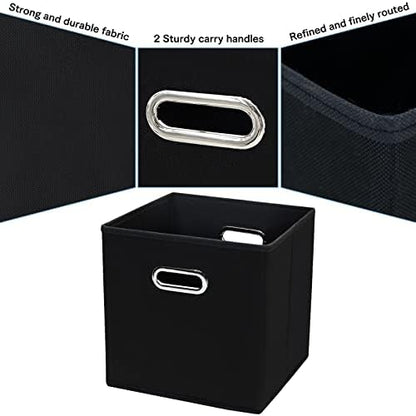 Black Fabric Cubby Storage Bins,13x13x13 Inches ,Cube Organizer Bin Foldable Storage Boxes with Dual Handles Fabric Organizer Box and collapsible Storage basket,Set of 6,Black - Image 7