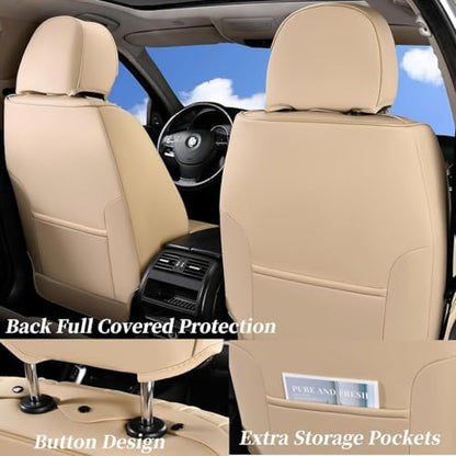 Coverado Car Seat Covers Full Set, Front Seat Cover and Back Seat Covers for Cars, Faux Leather Waterproof Seat Covers, Car Seat Protectors, Automotive Seat Covers Universal for Most Vehicles Beige - Image 3