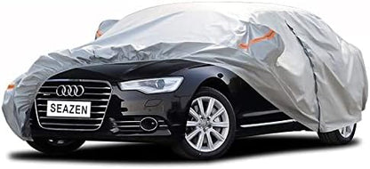 SEAZEN Car Cover 6 Layers, Waterproof Sedan Car Cover with Zipper Door, Snowproof/UV Protection/Windproof, Universal Car Covers Breathable Fabric with Cotton (185" to 200") by SEAZEN