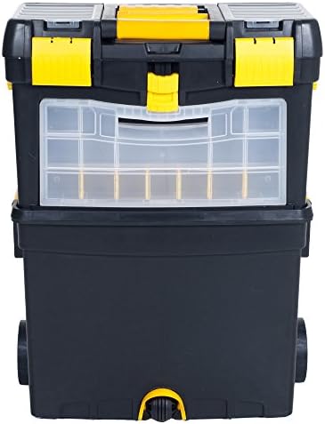 Portable Toolbox with Wheels - Stackable Tool Chest with Drawers - Mobile Utility Cart with Comfort Grip Handle and Tough Latches by Stalwart (Black) - Image 5