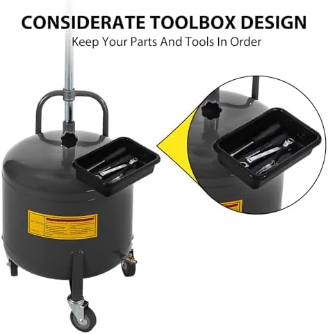 Garvee 8 Gallon Waste Oil Drain Tank, Portable Oil Drain Container, Air Operated Drainer, Fluid Fuel Transfer Drainage, Adjustable Funnel Height with Wheel &15'' Premium Bowl and a Toolbox - Image 5