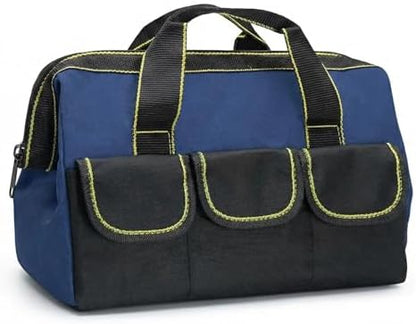 Tool Bags for Men Heavy Duty with Waterproof Hard Bottom Wide Mouth Large Tool Tote Bag Multi Pockets Organizer for Electrician Carpenter Mechanic Dad Gifts (1, Navy blue, 16 Inch) by Home
