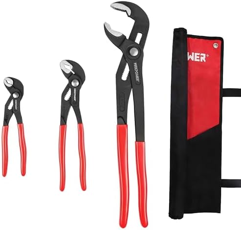 MAXPOWER 7" 10" 16" Water Pump Pliers Set, Push Button V Jaw, Quick Release by MAXPOWER