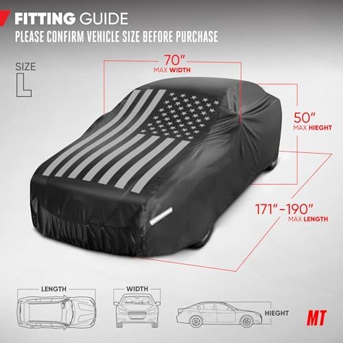Motor Trend Black USA Flag Waterproof Car Cover - All Weather Outdoor Protection, UV Resistant, Windproof, Scratchproof - Semi-Universal Fit Sedan Full Car Cover for Sun Rain Snow (171”- 190” Length) - Image 2