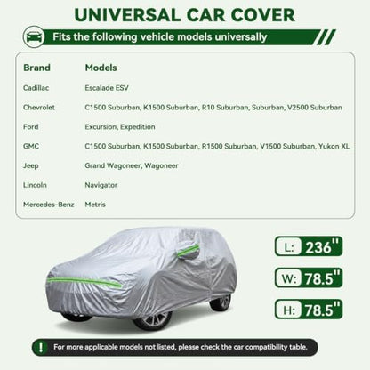AUQDD 6-Layers Premium SUV Car Cover Waterproof All Weather Weatherproof UV Sun Protection Snow Dust Storm Resistant Outdoor Exterior Custom Form-Fit Full Padded Car Cover with Straps 214-232 K11… - Image 2