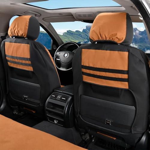 Coverado Car Seat Covers Front, Canvas Universal Seat Covers for Cars, 2-Pack Car Seat Cushions, Auto Seats Protectors for Kids & Dogs, Driver Seat Covers Fit for Most Vehicles Trucks SUVs/Khaki - Image 2