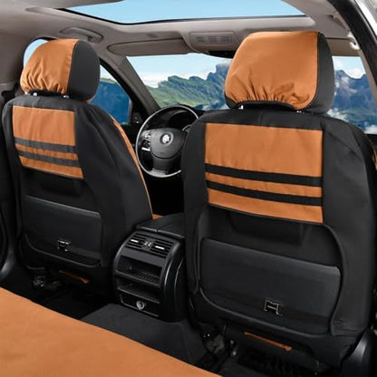 Coverado Car Seat Covers Front, Canvas Universal Seat Covers for Cars, 2-Pack Car Seat Cushions, Auto Seats Protectors for Kids & Dogs, Driver Seat Covers Fit for Most Vehicles Trucks SUVs/Khaki - Image 2