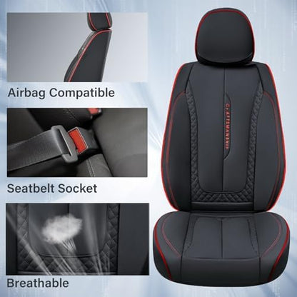 Coverado Car Seat Cover Full Set, Red Seat Covers Front Seats Back Seat Covers, Nappa Leather Waterproof, Car Seat Cushion, Car Seat Protector Universal Fit Most Cars - Image 4