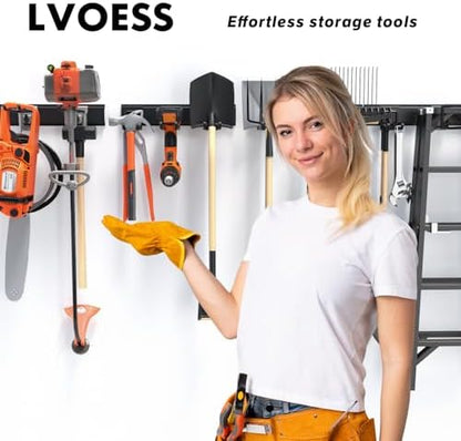 64'' Garage Tool Organizer Wall Mount, 620lbs Heavy Duty Metal Storage Rack | Adjustable Hooks Garden Tool Organization System | Anti-Rust Shed Rack for Hanging Shovel, Rake, Broom, Snowboard - Image 2