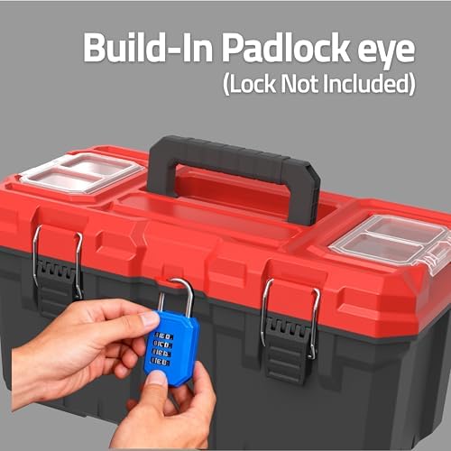 Tools Box, Deep Lockable Toolbox, 18.7 * 9.9 * 9.3" Durable Tool Boxes Storage, with Removable Inner Tray - Image 6