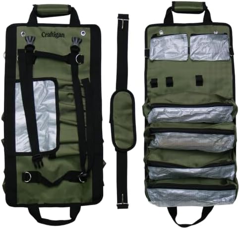 Heavy Duty Roll Up Tool Bag Organizer - 1680D Oxford, 23.6"x13", See-Through PVC Pockets, 12 Compartments for Mechanic, Electrician & Tradesperson by Unknown