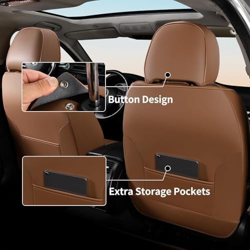 FLORICH Car Seat Covers Front Seats Only, Luxury Leather Seat Covers Universal Anti-Slip Driver Seat Cover, Automotive Vehicle Seat Covers fit for Trucks Vans SUVs Sedans (2 Packs, Light Coffee) - Image 4