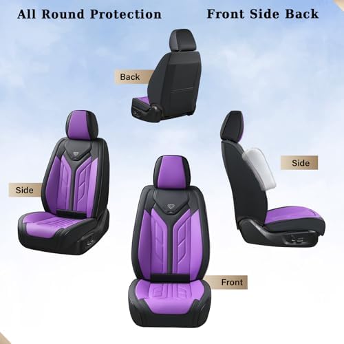 Coverado Front Seat Covers, Leather Seat Covers for Cars, Car Seat Covers Front Seats, Automotive Seat Covers Car Seat Protector Car Accessories Fit for Most Sedans SUV Pick-up Truck(Black&Purple) - Image 2