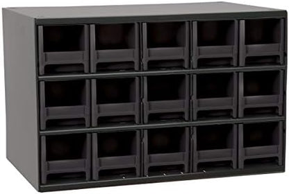 Akro-Mils Steel Garage Storage Cabinet, Small Parts Organizer Metal Cabinet for Hardware, Nails, Screws, Bolts, Nuts, and More, 17" W x 11" D x 11" H, 15-Drawer, Gray Cabinet/Black Drawers (19715) by Akro-Mils