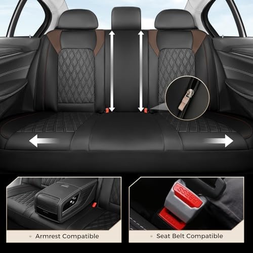 Coverado Leather Seat Covers, Front and Back Seat Covers for Cars, Waterproof Automotive Seat Covers Car Seat Protector Car Seat Cushion Universal Interior Truck Accessories Fit Most Cars Black&Coffee - Image 6