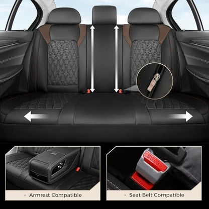 Coverado Leather Seat Covers, Front and Back Seat Covers for Cars, Waterproof Automotive Seat Covers Car Seat Protector Car Seat Cushion Universal Interior Truck Accessories Fit Most Cars Black&Coffee - Image 6