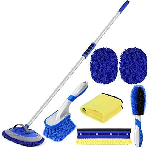 Lsyomne 62'' Car Wash Brush Mop Kit with Long Handle Microfiber Car Washing Tool kit Detailing Brush Car Wheel Tire Cleaning Brush Windshield Squeegee Car Duster Towel for Cars Truck, SUV, RV by Lsyomne