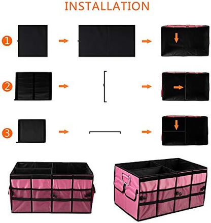 Car Trunk Organizer Collapsible Portable Multi Compartments Organizer with Non Slip Straps for SUV Truck Auto Vehicle Car Auto Minivan (Large without cover, Pink) - Image 5