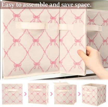 Geelin 6 Pcs Light Pink Bow Cube Storage Bins 11 Inch Storage Basket - Image 3