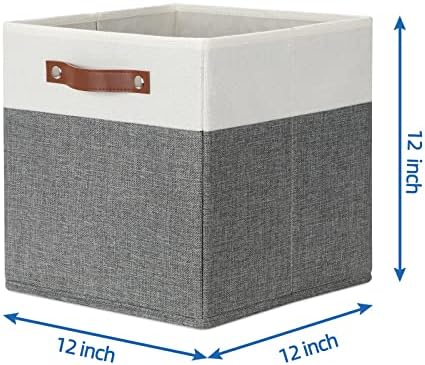 Temary Storage Cubes 12x12 Fabric Cube Storage Bins Foldable Storage Baskets with Handles, Decorative Storage Boxes for Organizing, Home, Office, Nursery, Shelf, Closet (White & Grey, 12 x 12 x 12) - Image 3