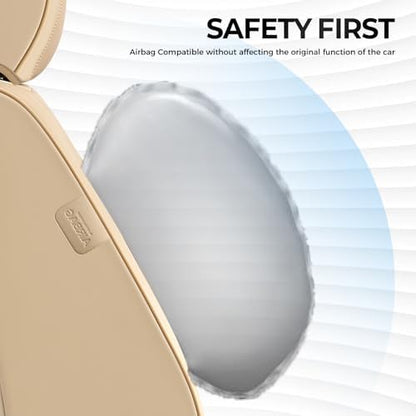 FLORICH Seat Cover, Leather Car Seat Covers Full Set, Waterproof Car Seat Protectors 5 Seats, Front and Rear Seat Covers for Cars, Automotive Seat Protector Fit for Most Sedans SUV Truck - Beige - Image 6