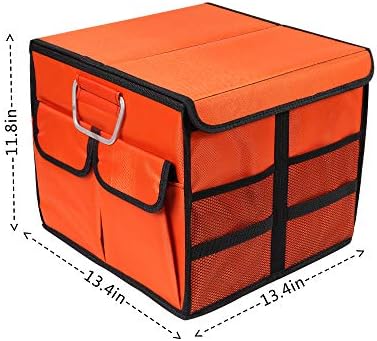 Car Trunk Organizer Collapsible Portable Multi Compartments Organizer with Non Slip Straps for SUV Truck Auto Vehicle Car Auto Minivan(Small covered, Orange) - Image 5
