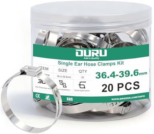 OURU 36.4-39.6mm Single Ear Hose Clamps, 20PCS, 304 Stainless Steel by OURU