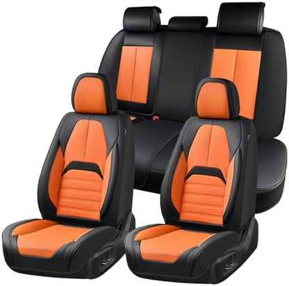Coverado Car Seat Covers Full Set, Seat Covers for Cars, Automotive Seat Covers, Waterproof Nappa Leather Front Seats and Back Car Seat Protector, Universal Fit for Most Cars SUV Trucks,Black&Orange by COVERADOAUTO
