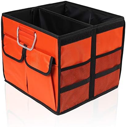 Car Trunk Organizer for SUV, Truck, Auto. Durable Collapsible Cargo Storage. With Extremely Strong Non-Slip Bottom Strips, Waterproof Bottom, Durable Materials(Small without cover, Orange) by TYSKL