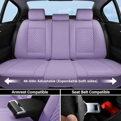 Coverado Car Seat Covers Full Set, Faux Leather Seat Covers for Car, Luxury Automotive Seat Covers Waterproof Car Seat Protector Universal Fit for Most Cars SUV Truck with Lumbar Support(Purple) - Image 5