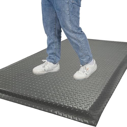 Nisorpa Anti Fatigue Mats Industrial 3' x 5' Ergonomic Standing Mat 15/16" Extra Thick Heavy Duty Commercial Diamond Plate Support Shop Floor Mat for Leg & Back Pain,Grey by Nisorpa