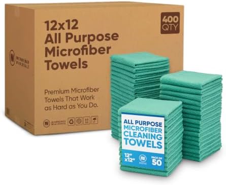 Bulk 12” X 12” All Purpose Microfiber Towels Wholesale - Case Quantity (400 Count) | No Fraying | High Density Microfiber | Zero Chemical Cleaner | Long-Lasting (Green) by MicrofiberWholesale