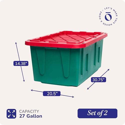 HOMZ Durabilt Plastic Storage Bins with Lids, 27 Gal, Red/Green, 2 Pack - Image 4