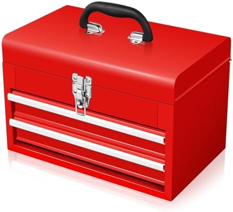 2-Drawer Steel Metal Tool Box, Storage Tool Box Ball-Bearing Slides with Portable Handle | Durable Steel Construction by AutoDynasty