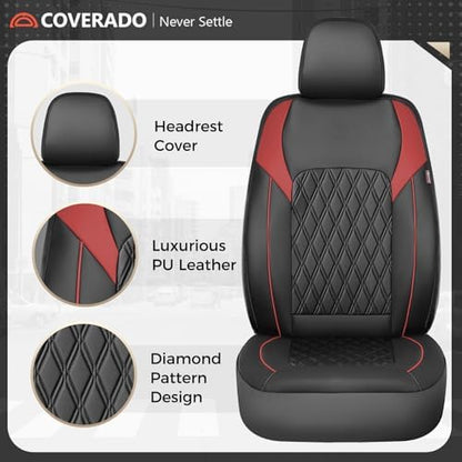 Coverado Automotive Seat Covers, Faux Leather Seat Covers Front Seat, Luxury Car Seat Covers, Seat Cushion, Front Driver Seat Covers, Car Seat Protector Truck Accessories Fit Most Cars, Black&Red - Image 4