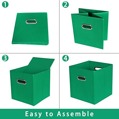 Green Foldable Storage Bins, 11x11x11, Set of 3, (Fabric Cube Organizer with Handle, for Cloth or Accessory Storage) - Image 6
