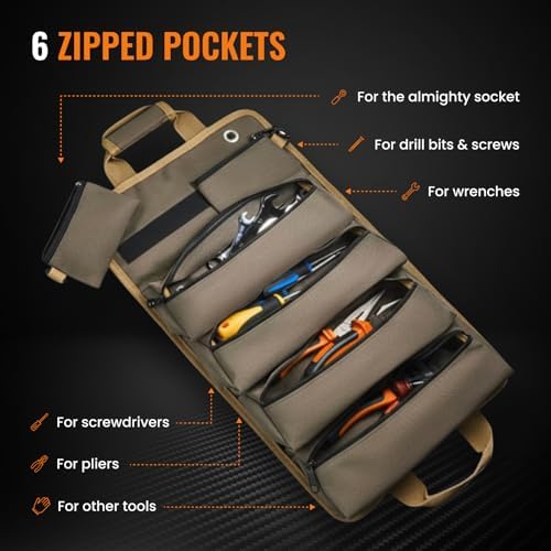 Heavy Duty Roll-Up Tool Organizer Bag | Khaki - Image 3