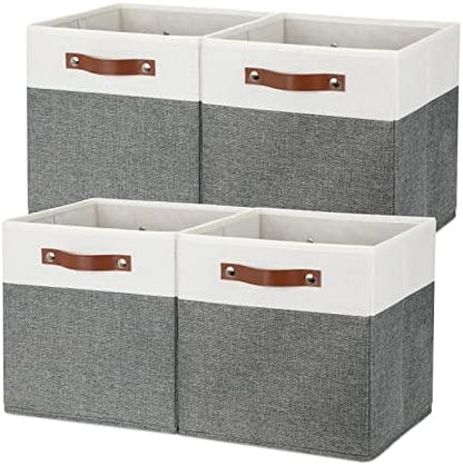 Temary Storage Cubes 12x12 Fabric Cube Storage Bins Foldable Storage Baskets with Handles, Decorative Storage Boxes for Organizing, Home, Office, Nursery, Shelf, Closet (White & Grey, 12 x 12 x 12) by TEMARY