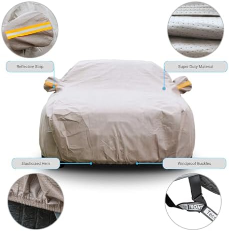 Tecoom Thick Shell Car Cover Super Breathable-Waterproof Windproof Snow Sun Rain UV Protective Outdoor All Weather Fit 170-190 Inches Length Sedan - Image 5