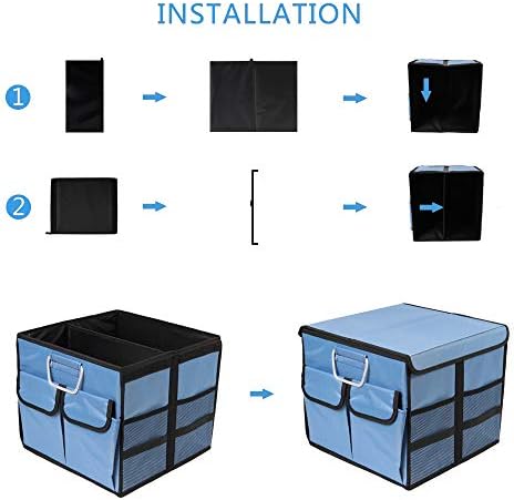 Car Trunk Organizer Collapsible Portable Multi Compartments Organizer with Non Slip Straps for SUV Truck Auto Vehicle Car Auto Minivan (Small covered, Blue) - Image 4